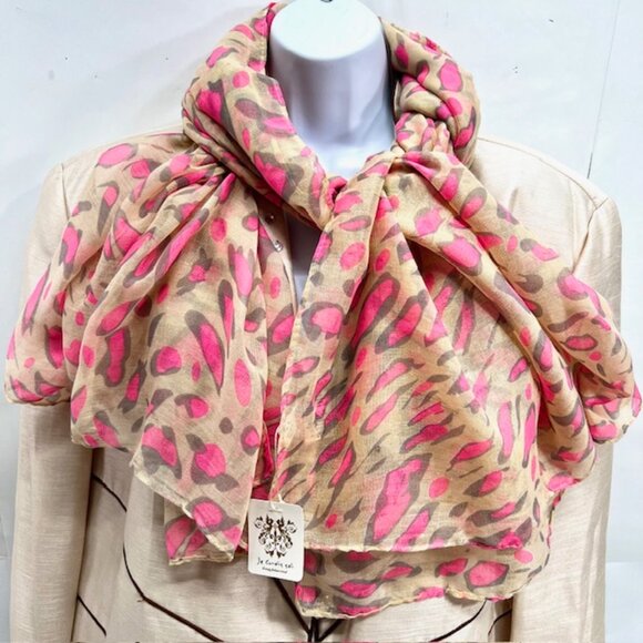 Le Crois Soi, Accessories - New Le Crois Soi, Scarf/ Wrap  Cotton Silk mixed , 42" 72", beige pink Print (46
